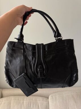 Balenciaga Black Leather Shoulder Bag with Strap Detail